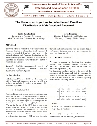 The Elaboration of Algorithm for Selectionand Functions Distribution of Multifunctional Personnel