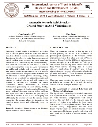 Animosity towards Acid Attacks Critical Study on Acid Victimization