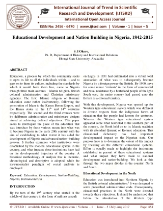 Educational Development and Nation Building in Nigeria, 1842 2015