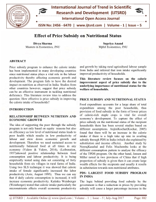 Effect of Price Subsidy on Nutritional Status