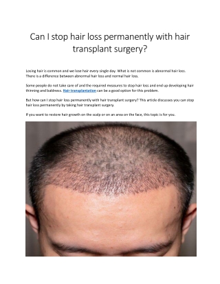 Can I stop hair loss permanently with hair transplant surgery?