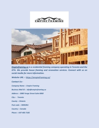 House Framing Contractors Toronto