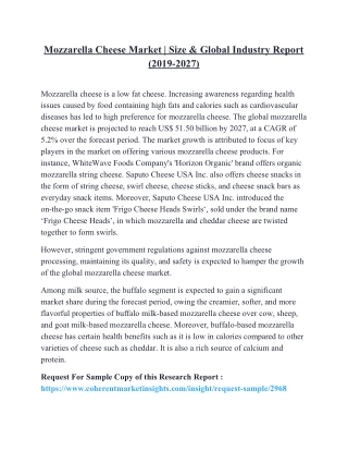 Mozzarella Cheese Market | Size & Global Industry Report (2019-2027)