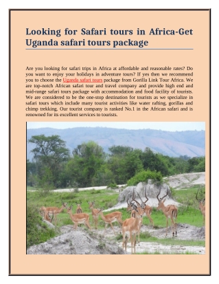 Looking for Safari tours in Africa-Get Uganda safari tours package