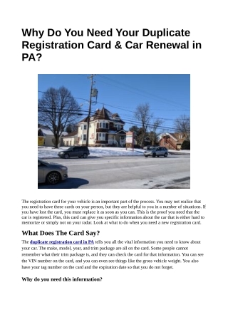 Why Do You Need Your Duplicate Registration Card & Car Renewal in PA?