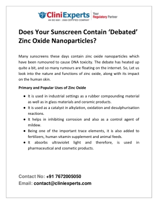 Does Your Sunscreen Contain ‘Debated’ Zinc Oxide Nanoparticles?