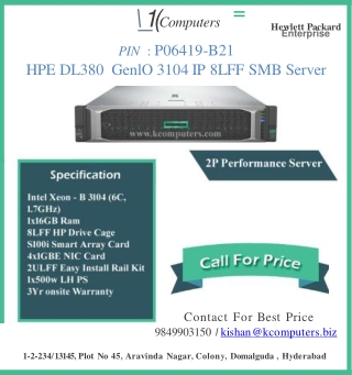 HPE DL380GEN10 3104 1P 8LFF SMB Server