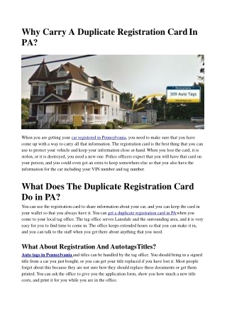 Why Need to Carry A Duplicate Registration Card In PA?