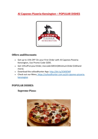 25% Off -Al Capones Pizzeria-Kensington-Kensington - Order Food Online