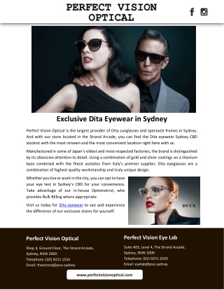 Exclusive Dita Eyewear in Sydney