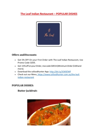 15% Off - The Leaf Indian Restaurant-Leederville - Order Food Online