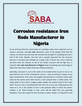 Corrosion resistance Iron Rods Manufacturer in Nigeria