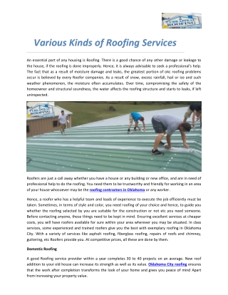 Various Kinds of Roofing Services