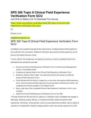 SPD 300 Topic 8 Clinical Field Experience Verification Form GCU