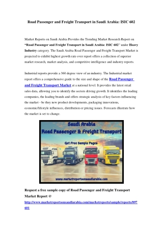 Road Passenger and Freight Transport Market in Saudi Arabia - Outlook to 2023