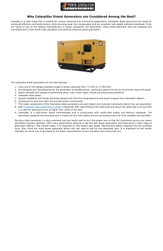 Why Caterpillar Diesel Generators are Considered Among the Best?