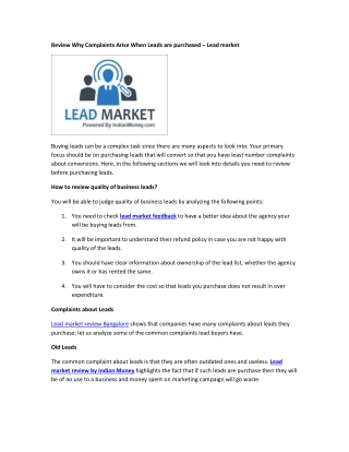 Review Why Complaints Arise When Leads are purchased – Lead market