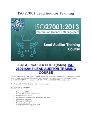 ISO 27001 Lead Auditor Training