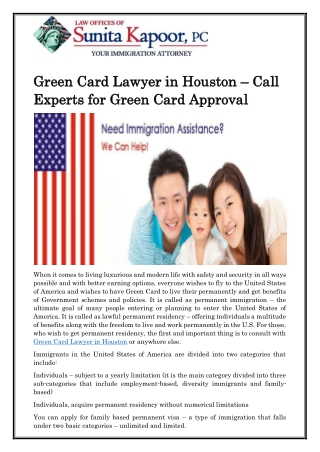Green Card Lawyer in Houston – Call Experts for Green Card Approval