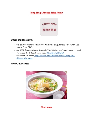 15% Off - Tong Sing Chinese Take Away-Altona North - Order Food Online