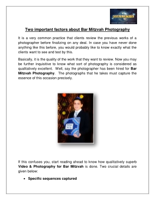 Two important factors about Bar Mitzvah Photography