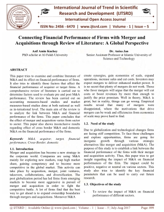 Connecting Financial Performance of Firms with Merger and Acquisitions through Review of Literature A Global Perspective