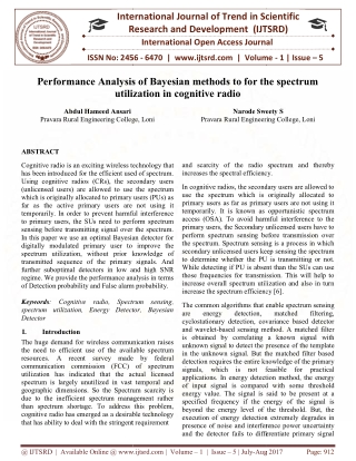 Performance Analysis of Bayesian Methods to for the Spectrum Utilization in Cognitive Radio