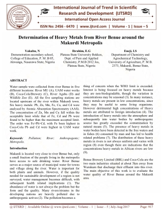 Determination of Heavy Metals from River Benue around the Makurdi Metropolis