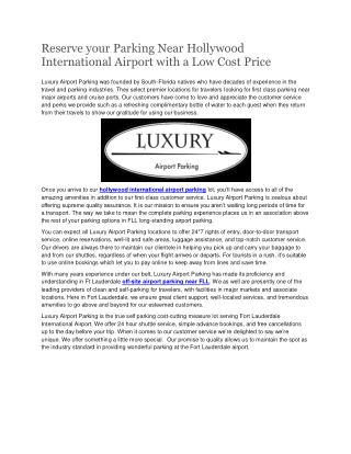 Reserve your Parking Near Hollywood International Airport with a Low Cost Price