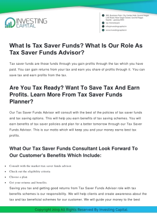 What Is Tax Saver Funds? What Is Our Role As Tax Saver Funds Advisor?