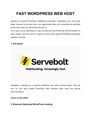 FAST WORDPRESS WEB HOST