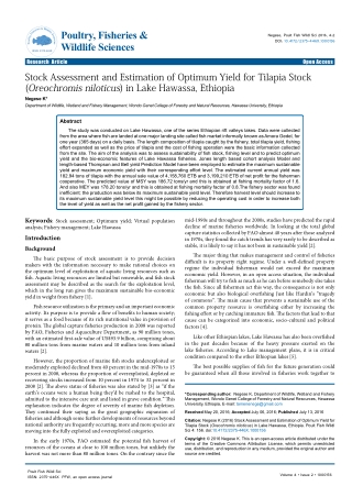 Stock Assessment and Estimation of Optimum Yield for Tilapia Stock