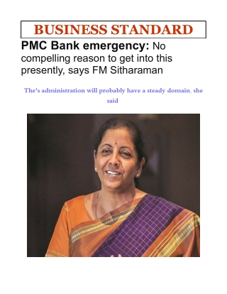 PMC Bank emergency- No compelling reason to get into this presently, says FM Sitharaman