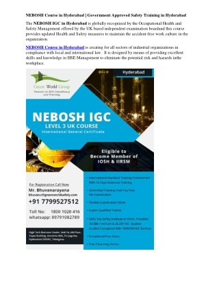 NEBOSH Course in Hyderabad | Government Approved Safety Training in Hyderabad