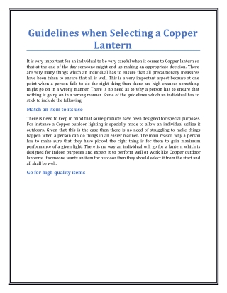 Guidelines when Selecting a Copper Lantern