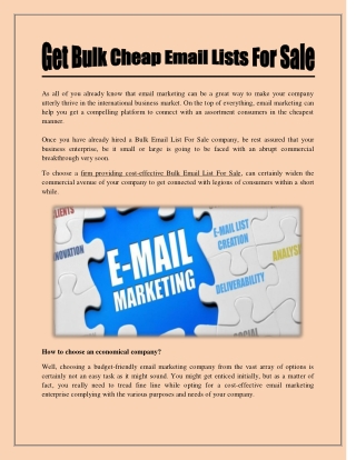 Get Bulk Cheap Email Lists For Sale