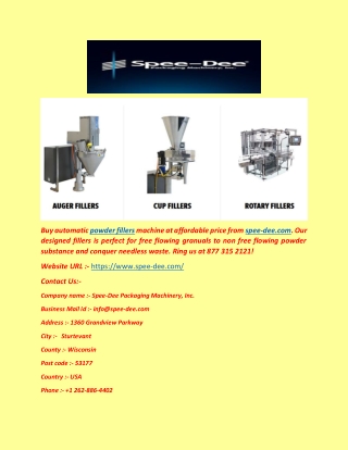 Buy Automatic Powder Fillers Machine at Affordable Price - spee-dee.com
