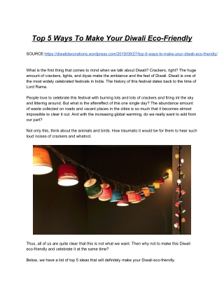 Top 5 Ideas for Eco-Friendly Diwali!