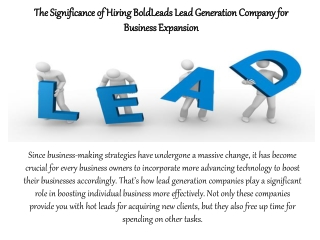 The Significance of Hiring BoldLeads Lead Generation Company for Business Expansion