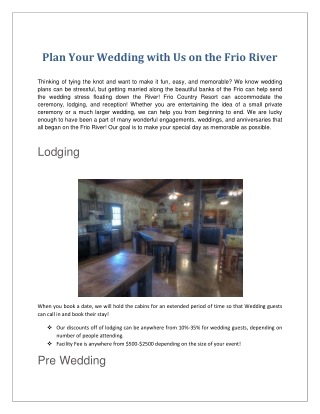Plan Your Wedding with Us on the Frio River