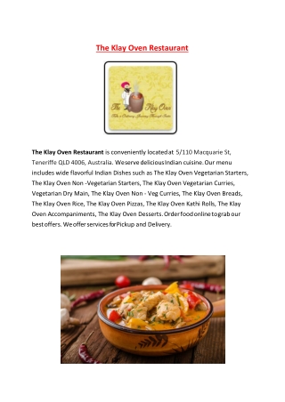 15% Off - The Klay Oven Restaurant-Brisbane - Order Food Online