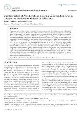 Characterization of Nutritional and Bioactive Compounds in Ajwa in Comparison to other Five Varieties of Palm Dates