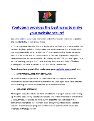 Youtotech provides the best ways to make your website secure!
