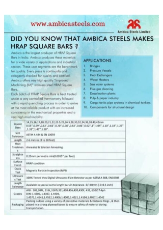 Ambica Steels: The Leading HRAP Square Bars Manufacture in India