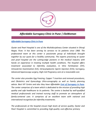 Affordable Surrogacy Clinic in Pune | ElaWoman