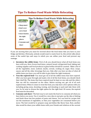 Tips To Reduce Food Waste While Relocating