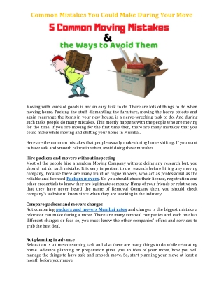 Common Mistakes You Could Make During Your Move