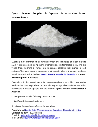 Quartz Powder Supplier & Exporter in Australia- Palash Internationals