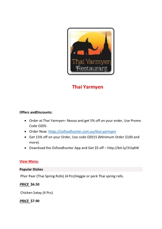 15% Off - Thai Yarmyen-South Morang - Order Food Online