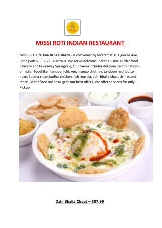 15% Off - MISSI ROTI INDIAN RESTAURANT-Springvale - Order Food Online